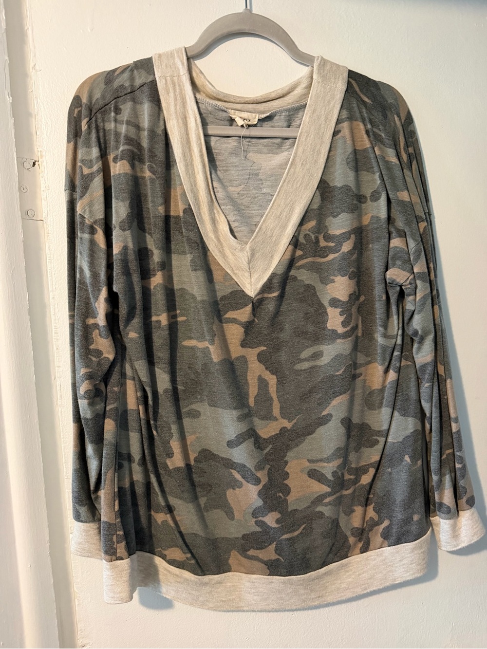 Pink Lily Olive & Taupe Camo V-Neck Tunic
